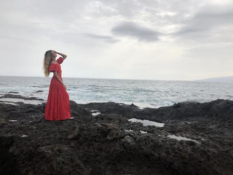 Volcanic beach and Red dress in Tenerife