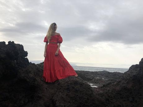 Volcanic beach and Red dress in Tenerife