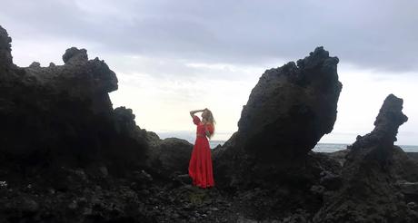 Volcanic beach and Red dress in Tenerife