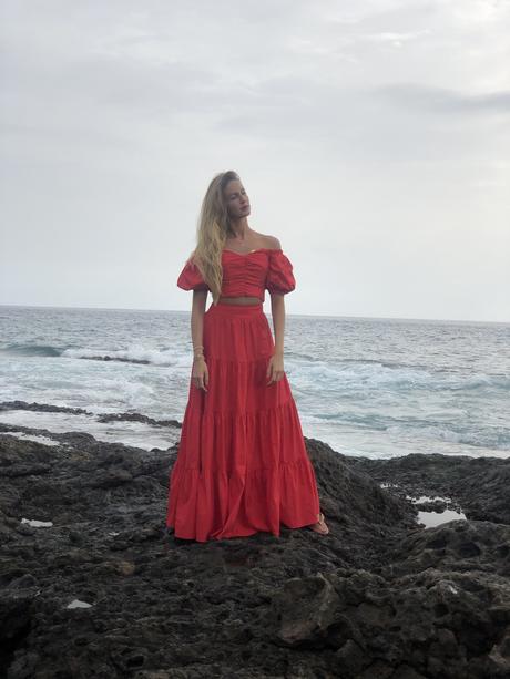 Volcanic beach and Red dress in Tenerife