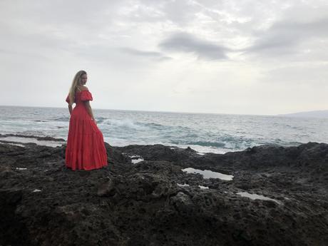Volcanic beach and Red dress in Tenerife