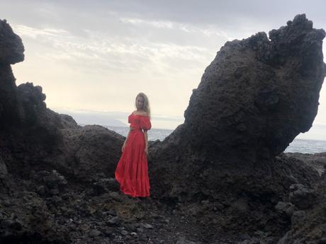 Volcanic beach and Red dress in Tenerife