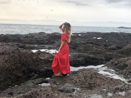 Volcanic beach and Red dress in Tenerife