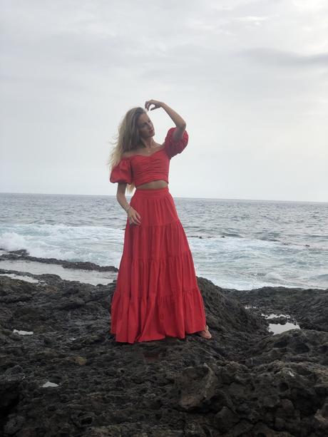 Volcanic beach and Red dress in Tenerife