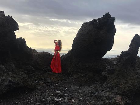 Volcanic beach and Red dress in Tenerife