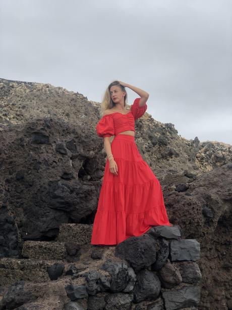 Volcanic beach and Red dress in Tenerife