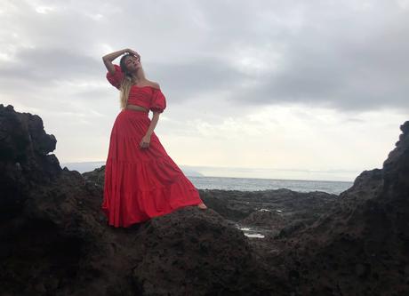 Volcanic beach and Red dress in Tenerife