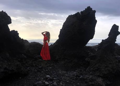 Volcanic beach and Red dress in Tenerife