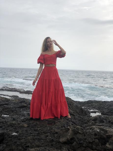 Volcanic beach and Red dress in Tenerife