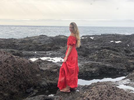 Volcanic beach and Red dress in Tenerife