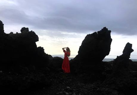 Volcanic beach and Red dress in Tenerife