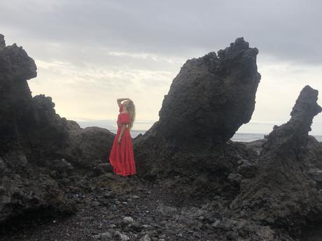 Volcanic beach and Red dress in Tenerife