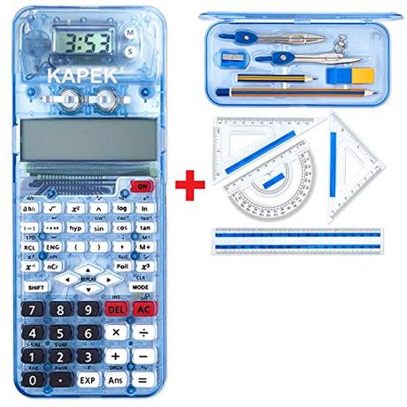 KAPEK Set de Matemáticas Calculadora Científica. Este Set de calculadora Escolar y geometría Escuela Secundaria (Azul)