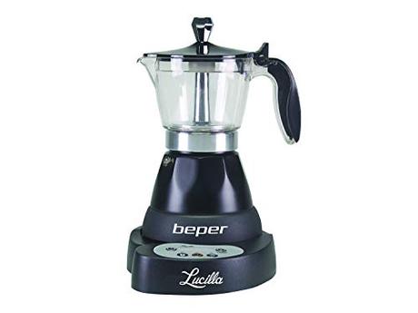 Beper - Lucilla Cafetera Eléctrica de Aluminio Programable de 3 Tazas, Temporizador, Café Caliente durante 30 minutos, Programable hasta 24 h, Negro