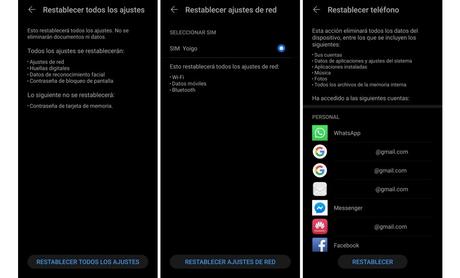 Las tres opciones disponibles para restablecer los ajustes de tu móvil Android
