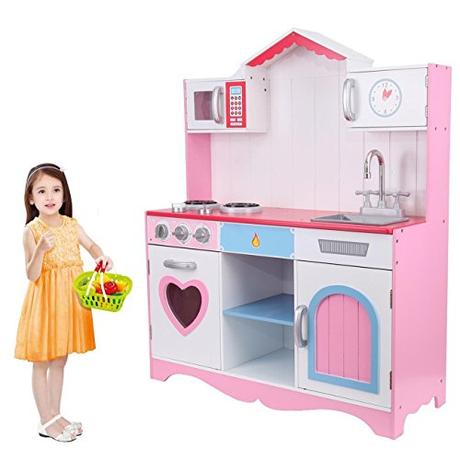 MuGuang - Juguetes de cocina para niños y niñas, de madera, para niños de 3 a 9 años, color (Rosa)