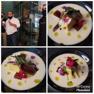 AJO BLANCO CON LANGOSTINOS TERIYAKI, ANCHOAS, AGUACATE Y CARNE DE MEMBRILLO AJO BLANCO CON LANGOSTINOS TERIYAKI, ANCHOAS, AGUACATE Y CARNE DE MEMBRILLO