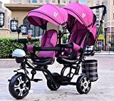 JINHH Triciclo Bebe Evolutivo, Carrito Doble para niños con Triciclo Doble Doble Asiento Giratorio...