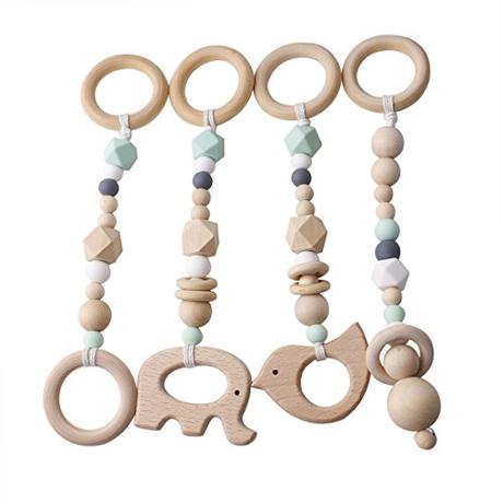 Mordedor de Madera Niñito Juguete 4pc Baby Play Gimnasio Pram Juguete Niñito Sin BPA Dentición de MaderaCuentas de Arce Encantos