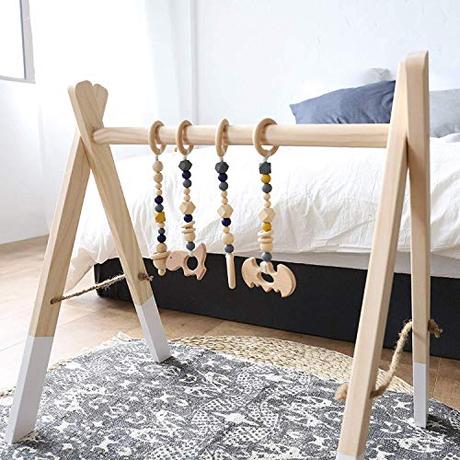 Mamimami Home 4+1 Batman Ordenanza Bebé Juego de Madera Gimnasio Juguete Montessori Guardería Decoración Encantos Sensoriales Juguete Educativo Para Niños Con Perchas