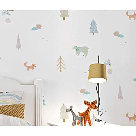 Telihome White Cartoon Tree Animal Kids Boy Dormitorio Rollo de Papel Pintado Para Habitación de Niños Pvc Y Vinilo Niños Papel de Pared Habitación de Bebé Revestimiento de Pared