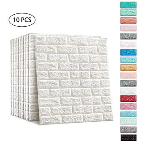 Soontrans Papel Pintado de Pared 3D Ladrillo Empapelado Pegatina Mural Autoadhesivo Decorativos Extraíble Impermeable para Hogar Cocina Salón Moderna TV Decor (77 cm x 70 cm)(10ps, Blanco)