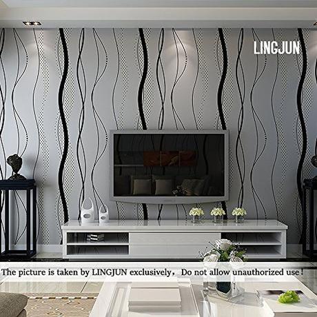 3D Papel Pintado o Papel de Pared de Estilo Moderno y Simple con Dibujos de Planta Acuática de Agrupación de Estampado para Decoración de Salones y Habitaciones (Dibujo de rayas gris)