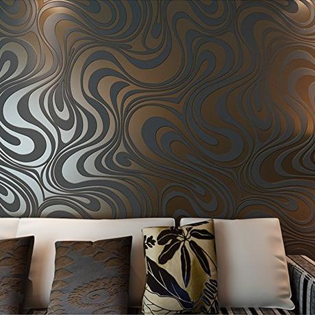 Hanmero papel pintado pared,no tejido,3D diseno, para la contexto de la TV, sofa, dormitorios, negro marron,0.7M*8.4M