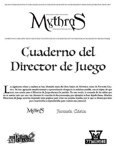 Cuaderno del Director de Juego, para Mythras, en descarga libre