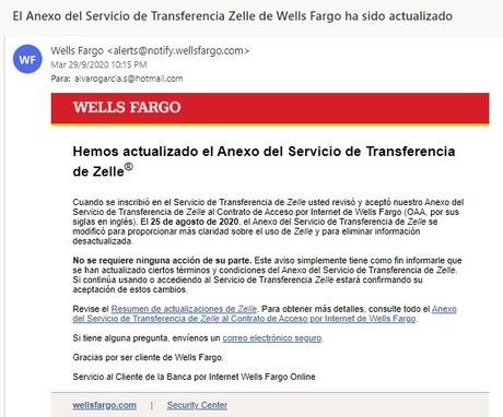 Plataforma Zelle fue restituida a los clientes de Wells Fargo en Venezuela