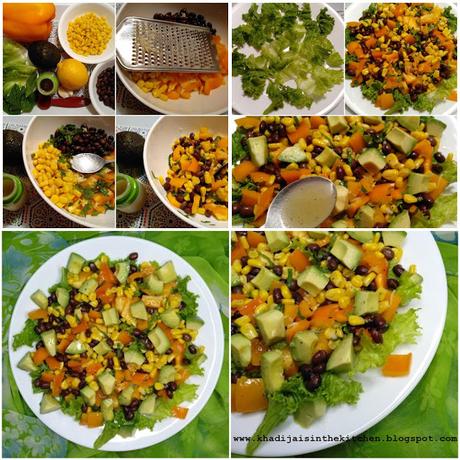 SALADE À L’AVOCAT, MAÏS, POIVRON ORANGE ET HARICOTS NOIRS / AVOCADO, CORN, ORANGE BELL PEPPER AND BLACK BEANS SALAD /ENSALADA DE AGUACATE, MAÍZ, PIMIENTO NARANJA Y JUDÍAS NEGRAS /سلطة الأفوكادو والذرة والفلفل البرتقالي والفاصوليا السوداء