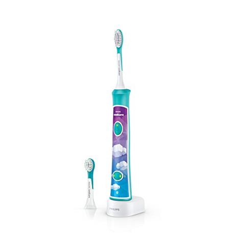 Philips Sonicare For Kids - Cepillo de dientes eléctrico HX6322 / 04, con tecnología de sonido, para niños, limpieza suave, turquesa