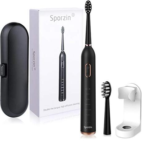 Sporzin Cepillos de Dientes Electricos Cepillo Electrico Cepillo Dientes Electrico Carga USB que Dura 60 Días 3 Modos de Iimpieza y 3 Intensidades 1 Estuche Viaje 2 Cabezales de Repuesto