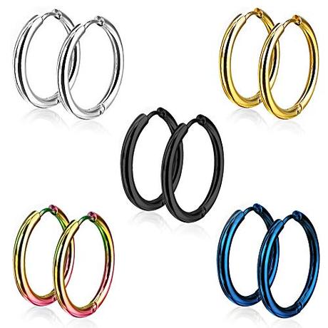 5 Pares 15mm Acero Inoxidable Pendientes Hombre Mujer Niña, Pendientes Aros Plata, Pendientes Hombres Aro Negro, Pendientes Mujer Plata Aros , Pendientes de Tous Plata Dorados Pequeños Bisuteria