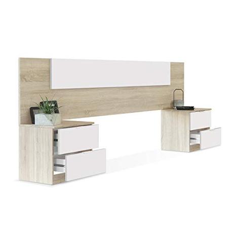Cabecero de Ikea, compra el mejor Habitdesign 016075F - Cabezal y mesitas de Noche, cabecero Acabado en Color Roble Canadian y Blanco Artik, Medidas: 247 x 95 x 38 cm de Fondo