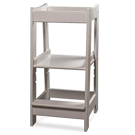 Torre de Aprendizaje Montessori para niños con altura ajustable y barra de seguridad (madera maciza) blanco blanco