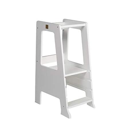 Torre de aprendizaje, ¿es útil? MEOWBABY Ayudante de Cocina Para Niños Taburete de Madera Taburete Asistente de Cocina Montessori Torre de Aprendizaje Estantes Ajustables (Blanco)