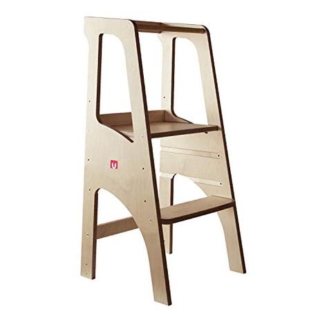 Torre de aprendizaje, ¿es útil? Bianconiglio Kids ® EVO 2019 Torre de Aprendizaje Montessori Acabado Transparente, Madera Vista, Regulable en Altura (Solo Madera Natural)