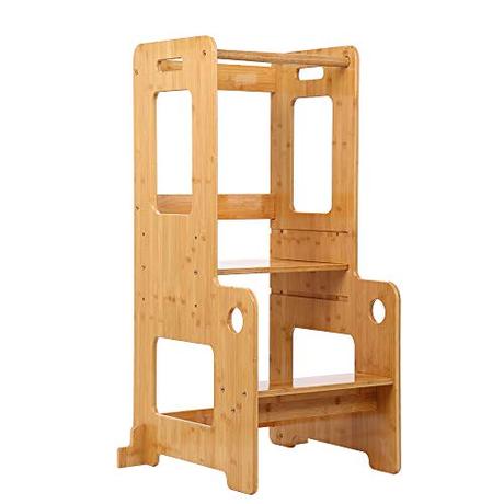 Torre de aprendizaje, ¿es útil? Taburete de cocina para niños, aprendizaje torre de paso, altura ajustable con riel de seguridad, madera maciza, barnizado