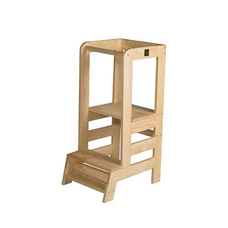 Torre de aprendizaje, ¿es útil? MEOWBABY Torre de Aprendizaje Montessori Ayudante de Cocina Para Niños Taburete de Madera Taburete Asistente de Cocina Estantes Ajustables Natural