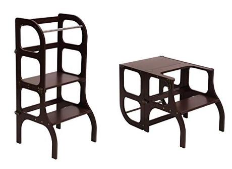 Torre de aprendizaje, ¿es útil? Descapotable Torre de Aprendizaje/Mesa Ste'n'Sit, all-in-one, Montessori learning tower - MARRON/antique BRASS clasps