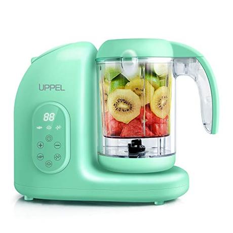 Robot de Cocina, UPPEL Licuadora Bebé Trituradora de Alimentos para Bebé Potencia de 300W / 65W Vapor Alta Temperatura Combinación de Múltiples Funciones para el Bebé（Verde)