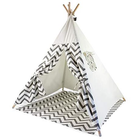 Moritz & Moritz Tipi Infantil - Tippy Tienda Infantil - Tipi para Niños - Tipi Indio para Niños con Cubierta de Suelo y Ventana - para Casa y Jardín (Dientes Grises)