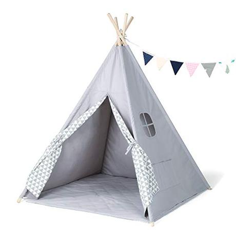 GIGALUMI Tienda de campaña para niños Tienda de campaña en Estilo Gris Tipi Casa de Juegos de Estilo Indio con ventanal Estera para Piso Ventana