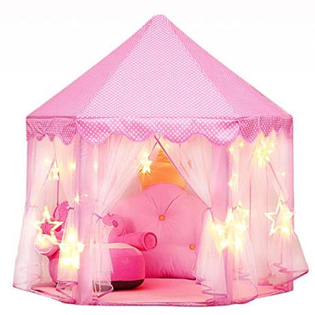 joylink Juego de Castillo, Princesa Interior Tiendas Tienda de Juego para niños al Aire Libre Portable Gran Playhouse con pequeñas Luces de Estrellas, 53 '' x 55 '' (DxH) (Rosado 2)