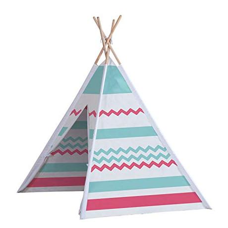 John 77204 Tipi - Tienda de campaña para Juegos, Color Blanco, Rosa, Turquesa y Natural