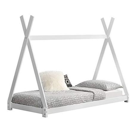 [en.casa] Cama para niños pequeños Cama Infantil 200 x 90cm Estructura Tipi de Madera Pino Blanco Mate