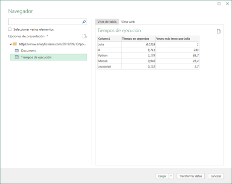 Importar tablas desde la web en Excel