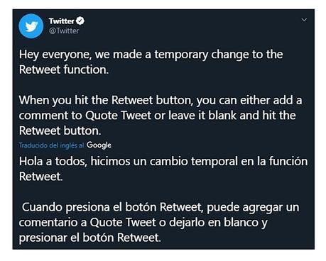 Twitter cambió la forma de retuitear como una medida que “ayuda contra la desinformación” Twitter cambió la forma de retuitear como una medida que “ayuda contra la desinformación”