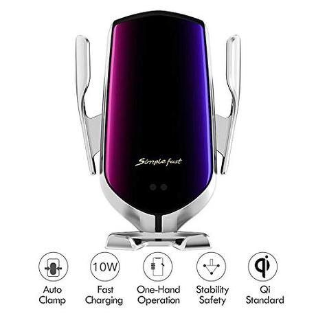 Hinyx Cargador Inalámbrico Coche, Qi Cargador Rápido Wireless Car Charger Soporte Móvil 10W para Samsung S10/S10+/S9/S8/S8+/Note 8,7.5W para iPhone XS Max/XR/X/8/8 Plus, 5W QI-enabled